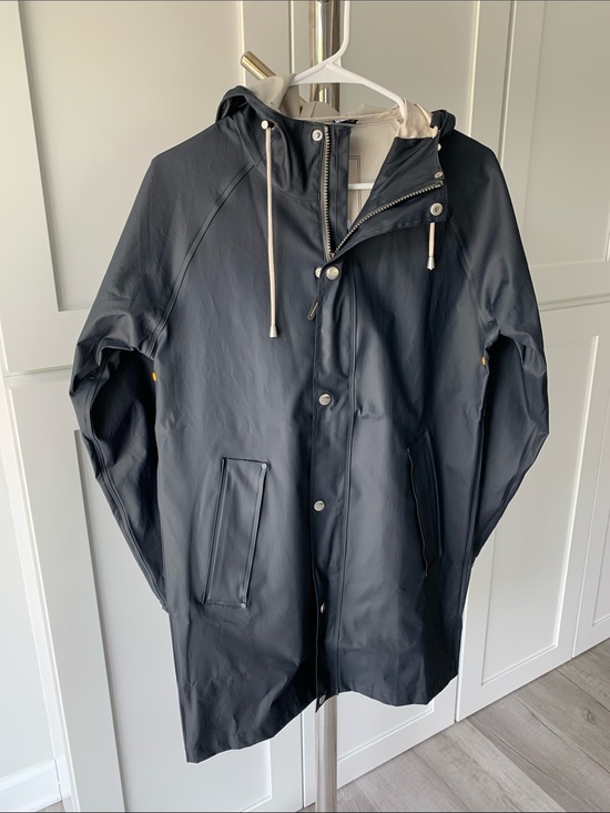 Cotes Of London Jackets & Blazers - Cotes of London Women’s Hooded Navy Raincoat with Contrast Lining, Size XXS.